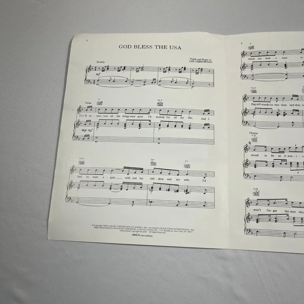MCA Sheet Music Lee Greenwood God Bless The U.S.A. Piano Vocal Guitar